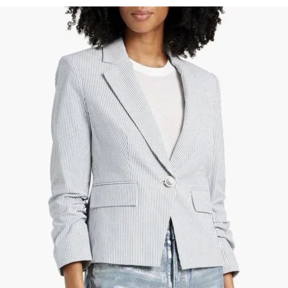 $598 Veronica Beard Cotton Seersucker BlueWhite Pinstripe Dickey jacket blazer M